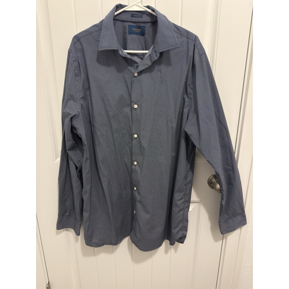 Fairlane Mens Regular Fit Non-Iron Stretch Button Down Shirt Navy Micro Dot XL‎